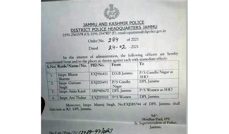 Inspector Bharat Sharma posted as SHO Gandhi Nagar